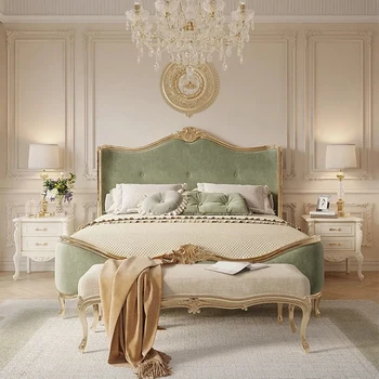Francouzský romantický Princezna postel z Masivního dřeva měkké posteli sen světlo, luxusní masivního dřeva, postel Manželská postel měkká taška ložnice královna postel