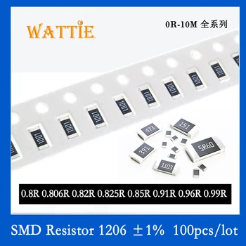 1206 SMD Rezistor 1% 0.82 R 0.825 R 0.85 R 0.91 R 0.96 R 0.99 R 100KS/lot čipové rezistory 1/4W 3,2 mm*1,6 mm Nízká hodnota odporu