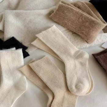 Ženy Vlněné Ponožky Tlusté Teplé Zimní Kašmír Fuzzy Ležérní Jednobarevné Pohodlné Domácí Měkké Ponožky Dlouhé Tepelné Vysoké Kvality