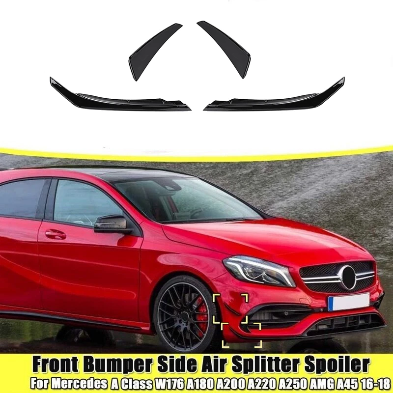 4KS Přední Nárazník Boční Mlhové Světlo Splitter Spoiler pro Mercedes Benz a Class W176 A180 A200 A220 A250 AMG A45 2016-2018 - 0