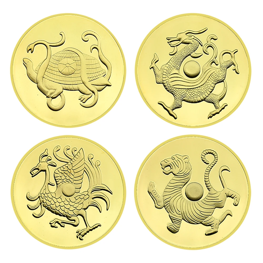 8ks Číny Čtyři Velké Divine Beasts Medaile Zlaté a Stříbrné Mince, Suvenýr, Sběratelství, Dekorace - 1