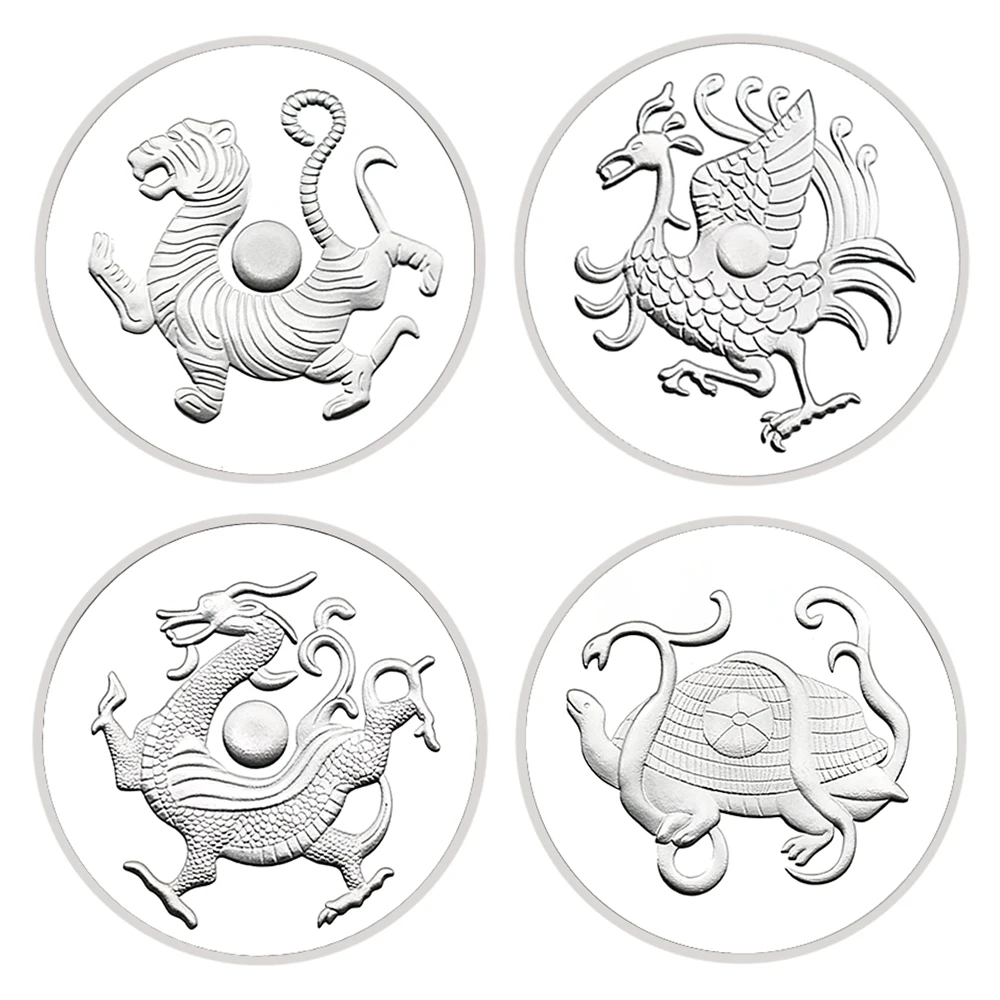 8ks Číny Čtyři Velké Divine Beasts Medaile Zlaté a Stříbrné Mince, Suvenýr, Sběratelství, Dekorace - 2