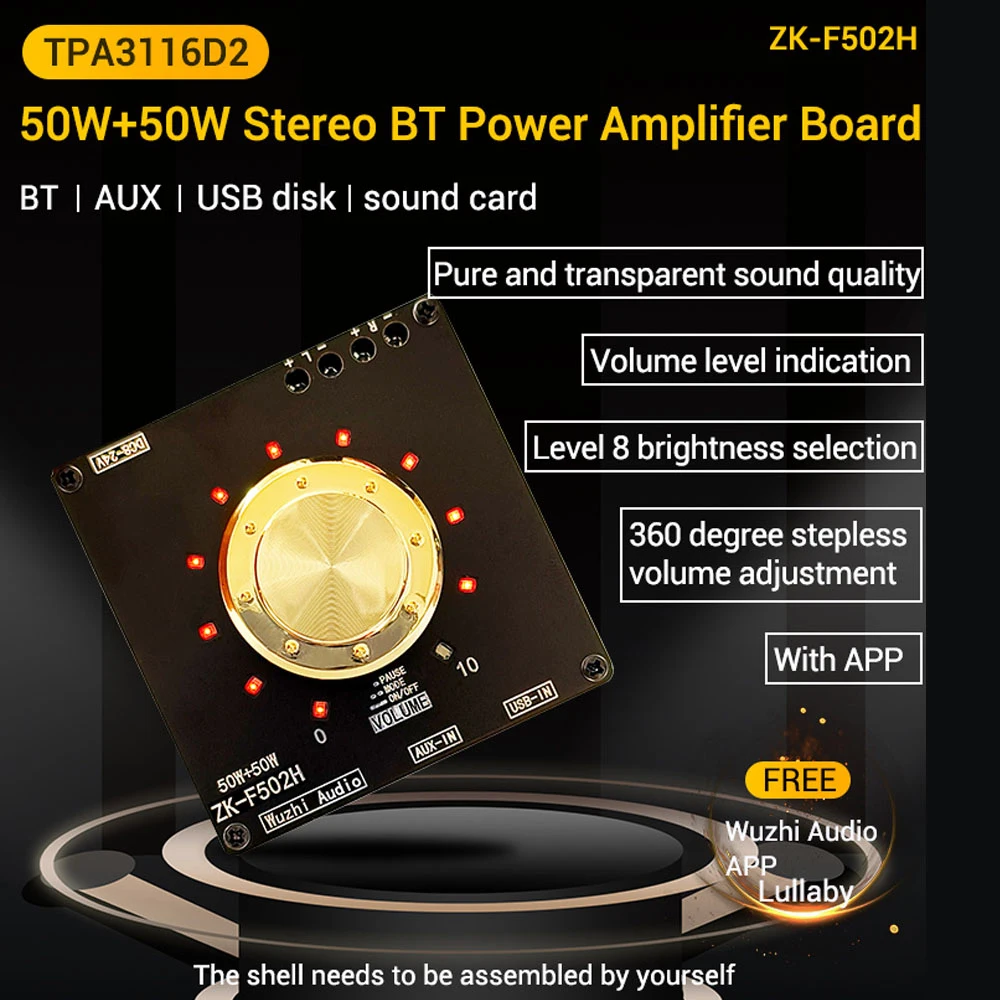 F502H Pohodě Objem Indikátor Bluetooth-Kompatibilní Audio Zesilovač Deska Modul Stereo TPA3116D2 50W+50W - 0