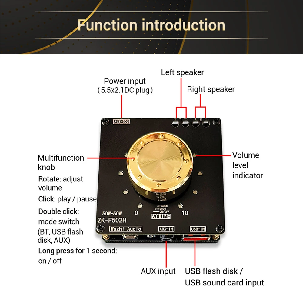 F502H Pohodě Objem Indikátor Bluetooth-Kompatibilní Audio Zesilovač Deska Modul Stereo TPA3116D2 50W+50W - 4