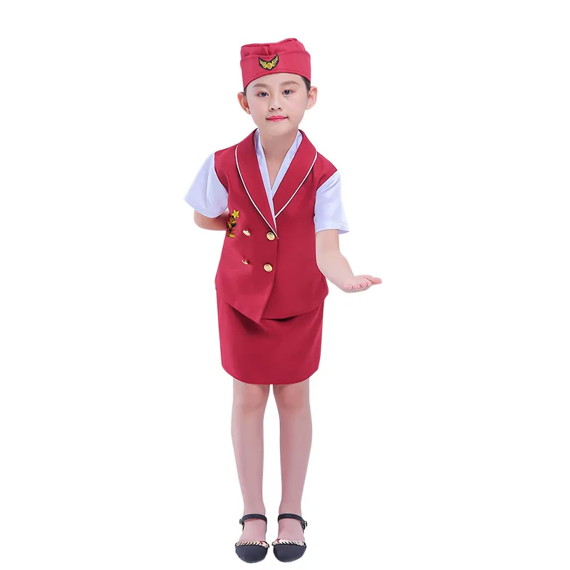 Halloween Kostýmy Dívky Letuška Pilotní Uniformy Profesionální Obleky Letadel, Fotografování Cosplay Kostýmy 120-135cm - 2