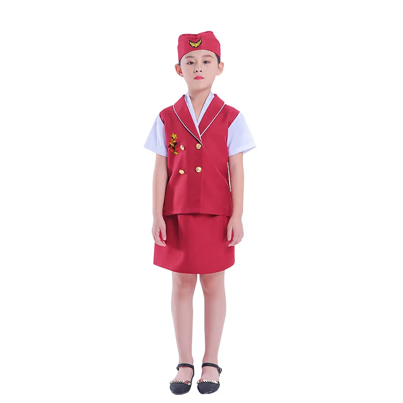 Halloween Kostýmy Dívky Letuška Pilotní Uniformy Profesionální Obleky Letadel, Fotografování Cosplay Kostýmy 120-135cm - 4