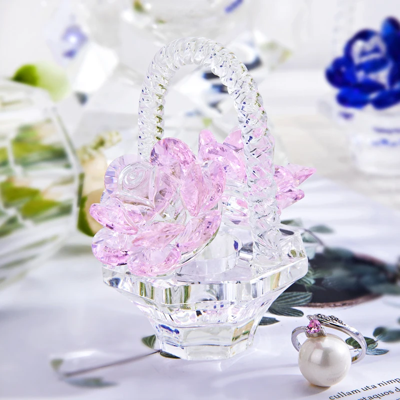H&D Ruční Pink Crystal Rose Květina Košík Design, Domácí Výzdoba Figurka Valentýna, Den matek, Vánoce, Dárek k Výročí - 2