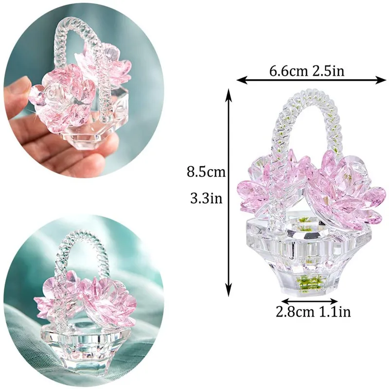 H&D Ruční Pink Crystal Rose Květina Košík Design, Domácí Výzdoba Figurka Valentýna, Den matek, Vánoce, Dárek k Výročí - 4