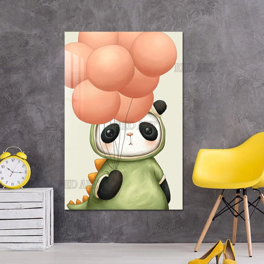 Kreslený Abstraktní Obrázek Panda Děti Ložnice Dekorace Na Zeď Olejomalba Nordic Plátno Umění Zdi Kus Zvířecí Obrázek - 1