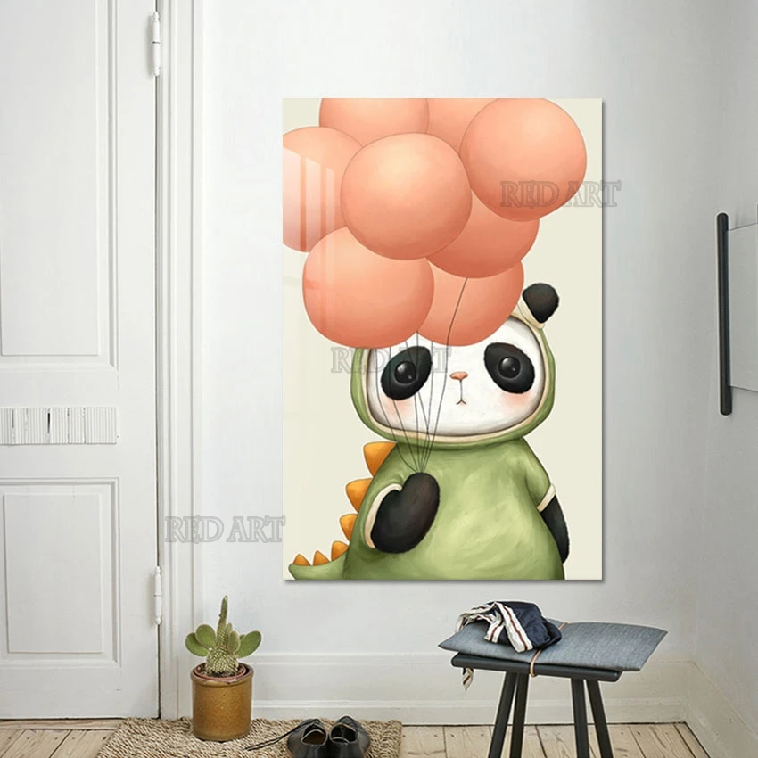 Kreslený Abstraktní Obrázek Panda Děti Ložnice Dekorace Na Zeď Olejomalba Nordic Plátno Umění Zdi Kus Zvířecí Obrázek - 3