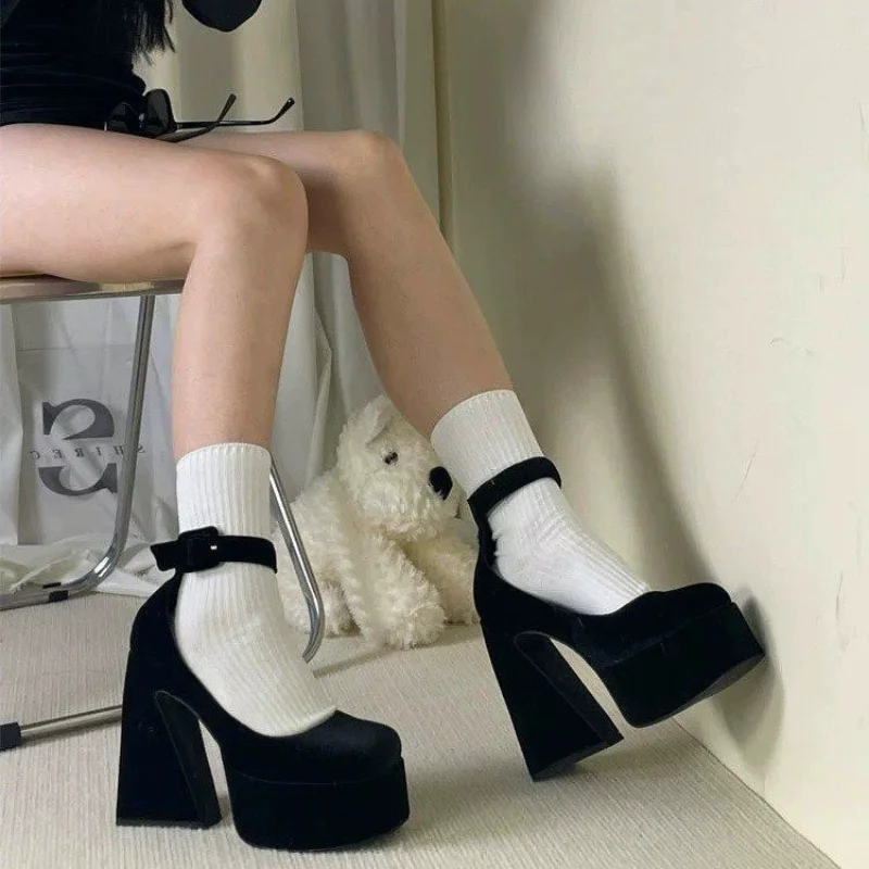 Letní Nové Ženy, Vysoké Podpatky Móda Spony Kolo Toe Úřad Vysoké Podpatky Pohodlné Černé Tlustý Podpatek Platforma Boty Zapatos Mujer - 1