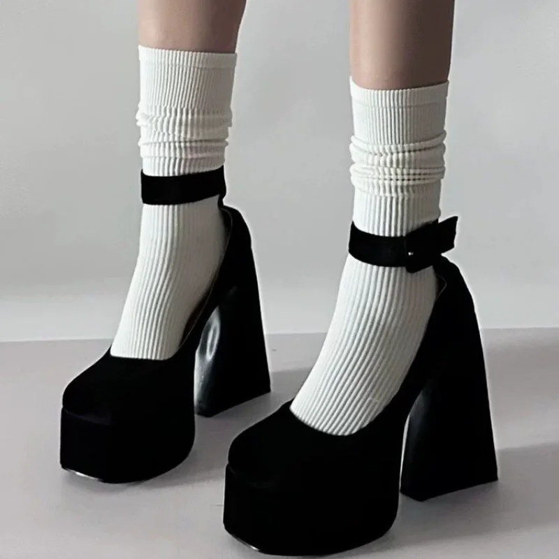 Letní Nové Ženy, Vysoké Podpatky Móda Spony Kolo Toe Úřad Vysoké Podpatky Pohodlné Černé Tlustý Podpatek Platforma Boty Zapatos Mujer - 2