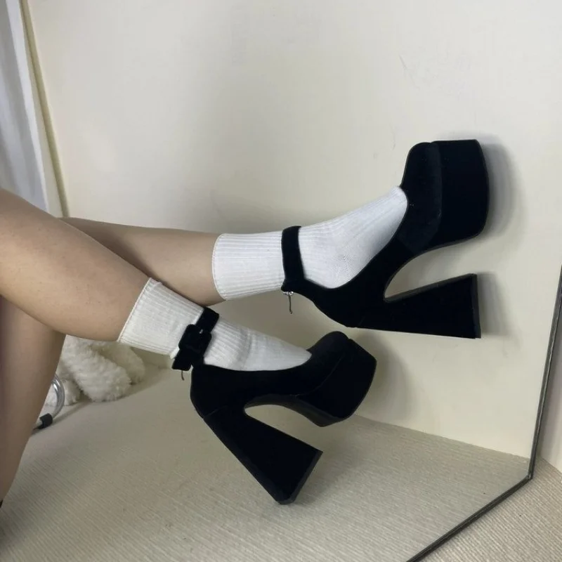 Letní Nové Ženy, Vysoké Podpatky Móda Spony Kolo Toe Úřad Vysoké Podpatky Pohodlné Černé Tlustý Podpatek Platforma Boty Zapatos Mujer - 3