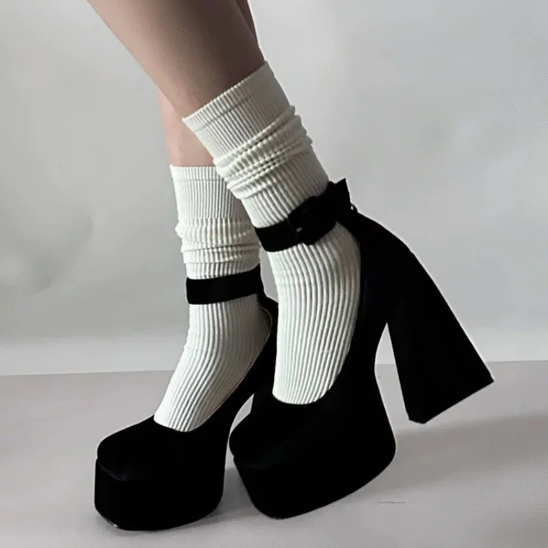 Letní Nové Ženy, Vysoké Podpatky Móda Spony Kolo Toe Úřad Vysoké Podpatky Pohodlné Černé Tlustý Podpatek Platforma Boty Zapatos Mujer - 4