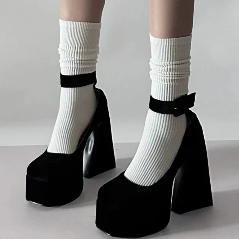 Letní Nové Ženy, Vysoké Podpatky Móda Spony Kolo Toe Úřad Vysoké Podpatky Pohodlné Černé Tlustý Podpatek Platforma Boty Zapatos Mujer - 5