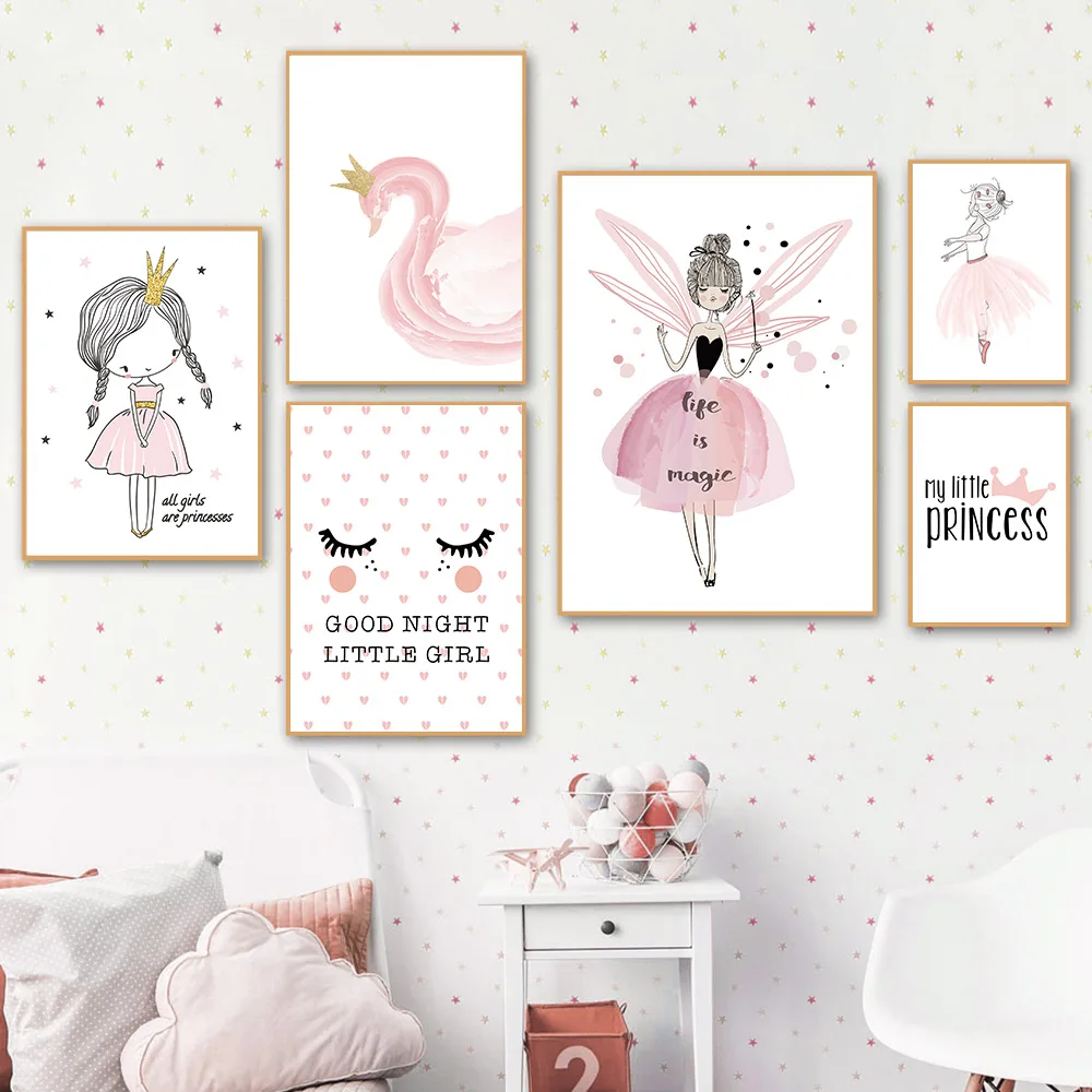 Nordic plakát pink cartoon baby girl room decoration školky plátno plakát, nástěnné obrázky plátně obraz, plakát, baby room wall de - 0