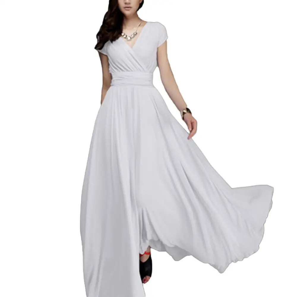 Nové 2019 Ženy Šaty Jaro Léto Bavlněné Povlečení Elegantní Dámy Skládaný Dlouhé Bílé Šaty V Neck Krajky Luk S-5XL - 3