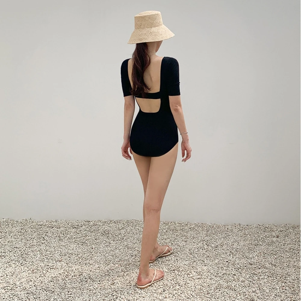 Nové Sexy Dámské Plavky s Suqare Výstřih Design Letní jednobarevné Plavky Prodyšné Rychlé Suché pro Bazén Minimalistický Styl - 2