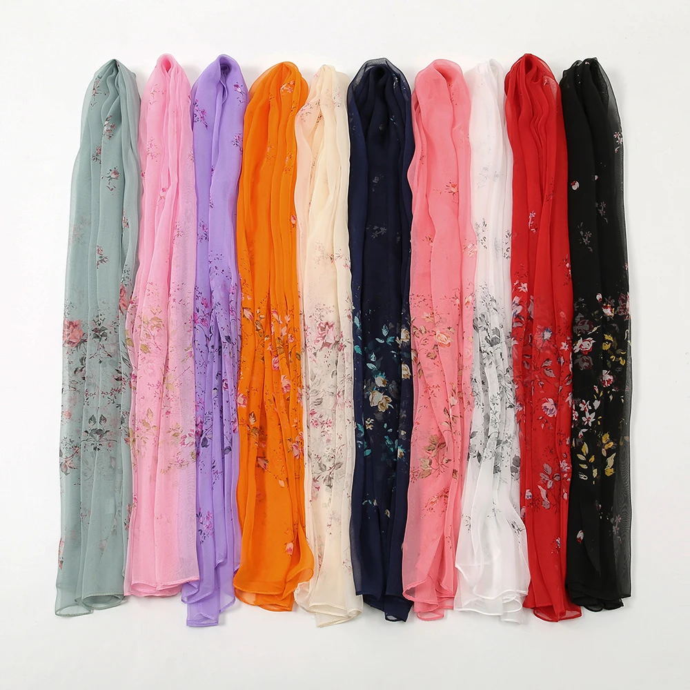 Velkoobchodní Květinové Tištěné Hidžáb Georgette Dlouhý Šátek Pro Ženy Muslimský Šátek Sun Protection Wrap Ladies Beach Čelenka 160*50cm - 3